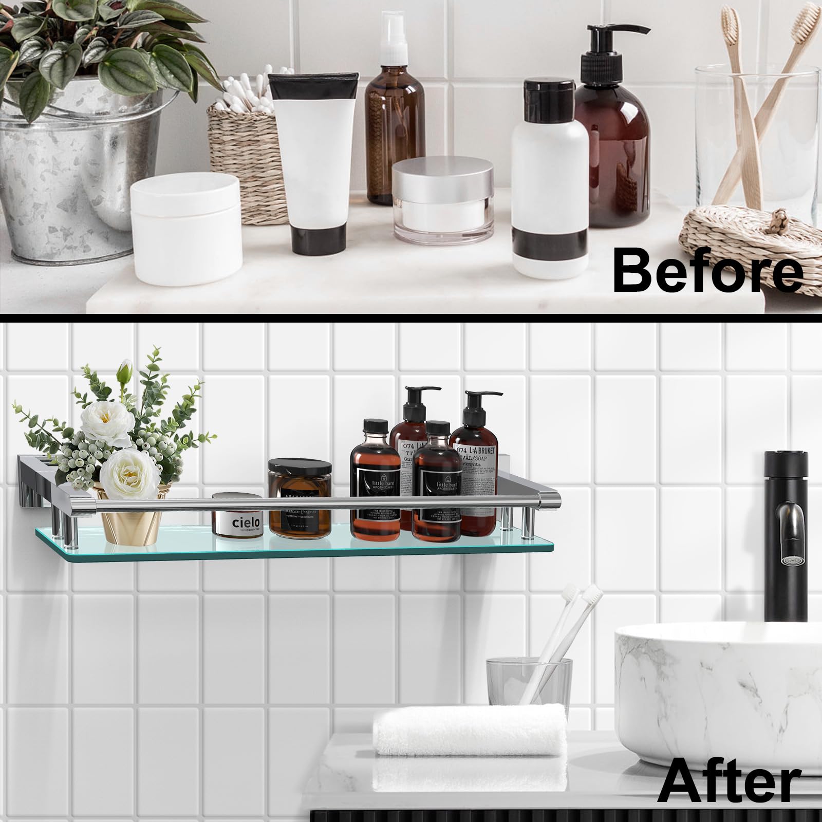 Amazon.co.jp: SFGSOWOR ガラスシェルフシェルフ バスルームの壁